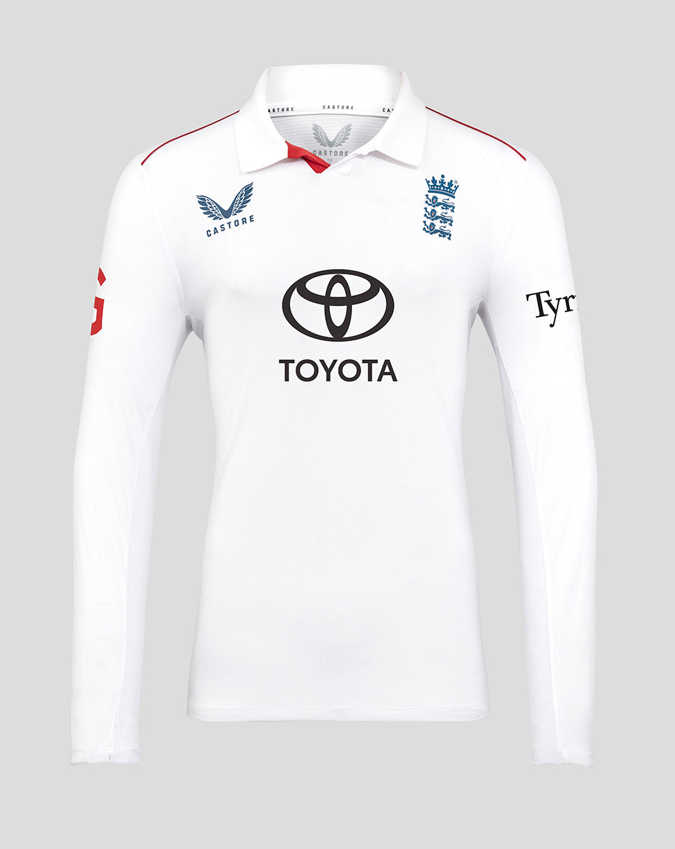 Mens 26/27 England Cricket Test Pro Long Sleeve Shirt - White