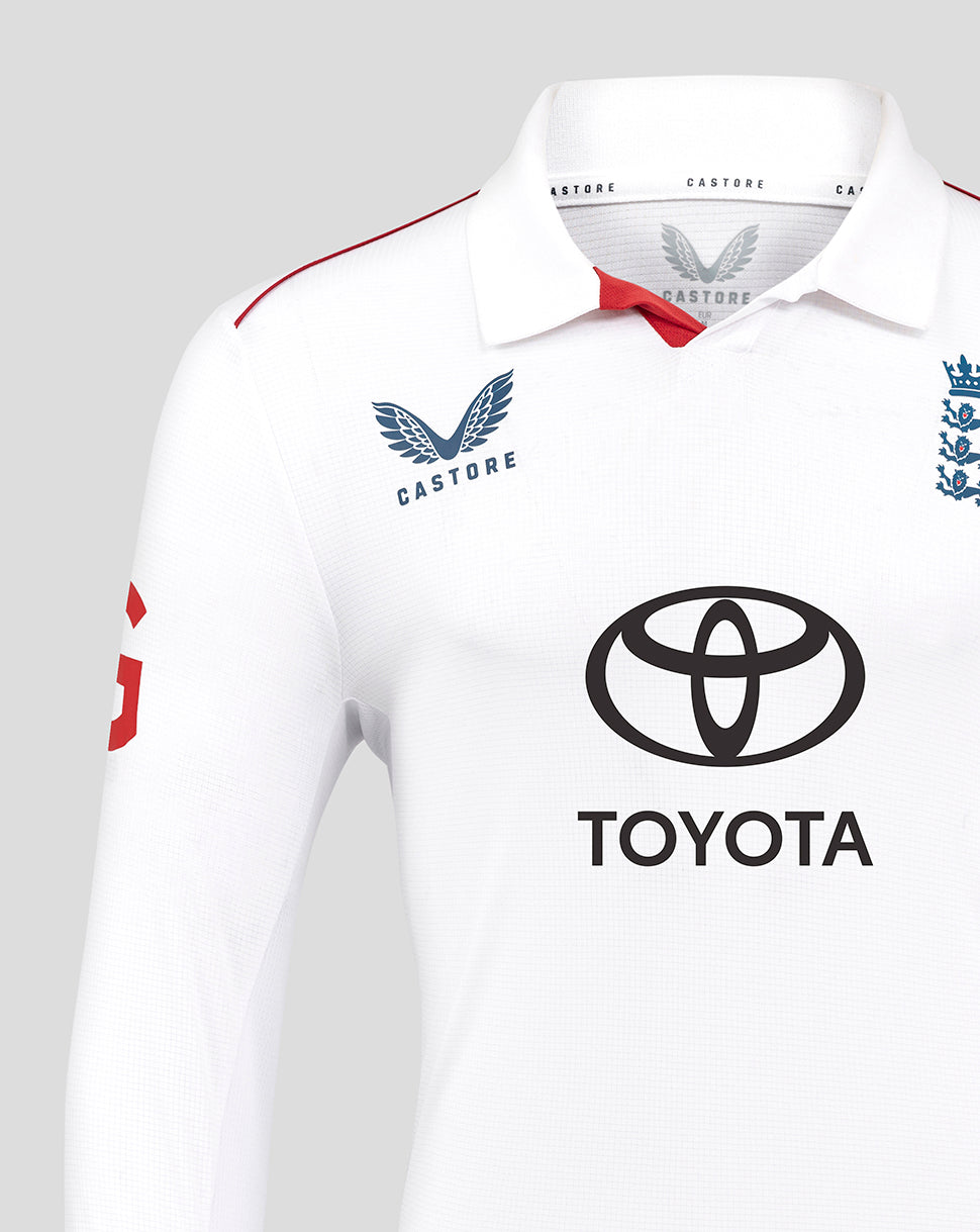 Mens 26/27 England Cricket Test Pro Long Sleeve Shirt - White