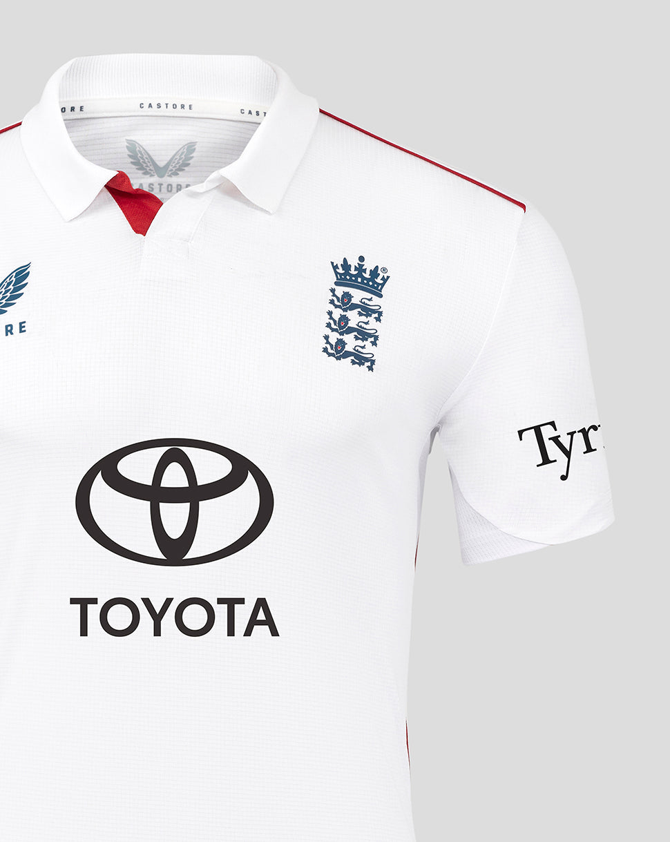 Mens 26/27 England Cricket Test Pro Short Sleeve Shirt - White